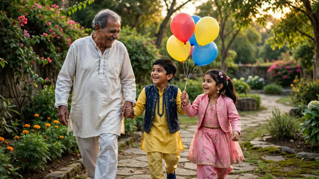 Father celebrating birthday with family and cake